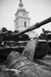 Wreckage of Russian war material on display in front of the Golden Dome Monastery of St Michael in Kyiv